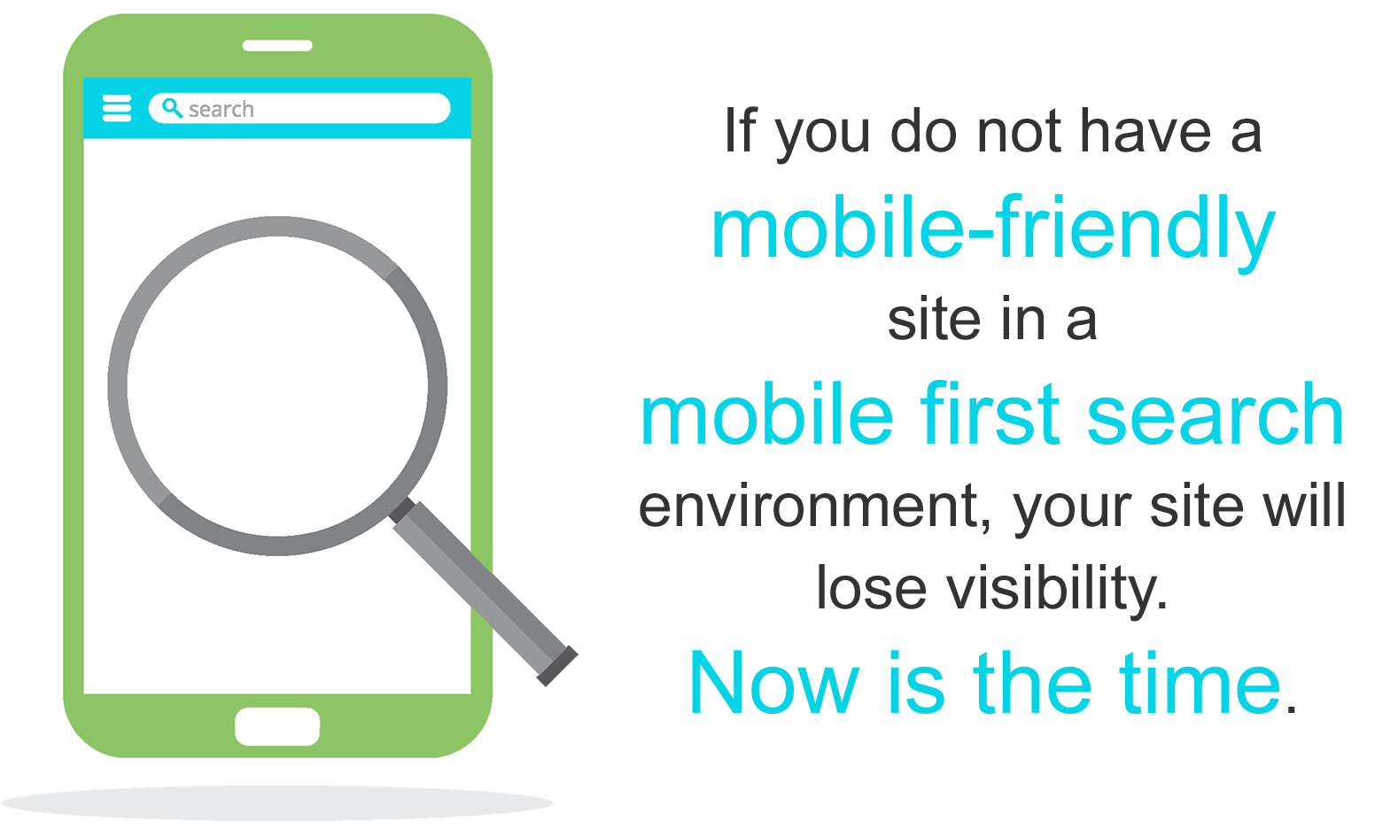If you do not have a mobile-friendly site in a mobile first search environment, your site will lose visibility. Again, now is the time.